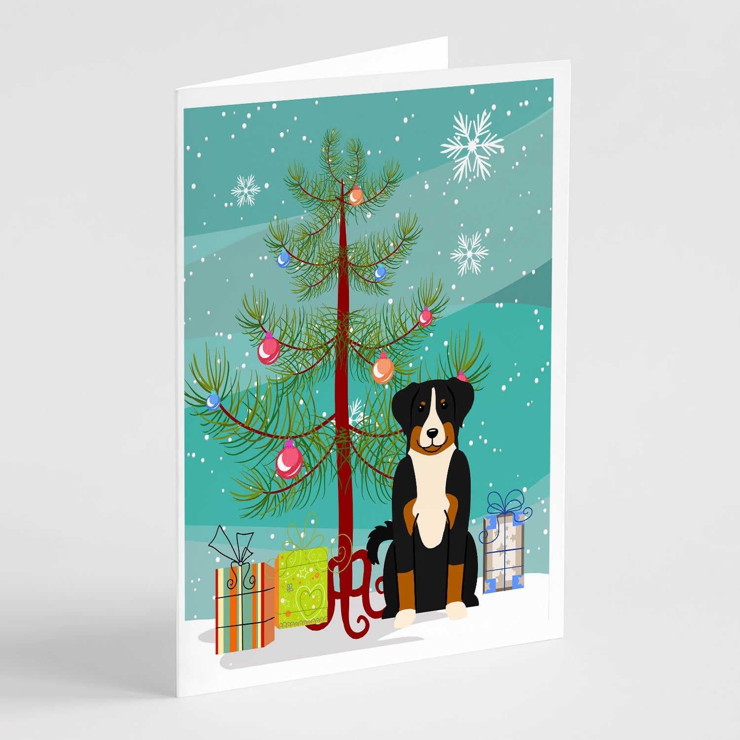 Merry Christmas Tree Appenzeller Sennenhund Greeting Cards Pack of 8 Blank Cards with Envelopes Whimsical A7 Size 5x7