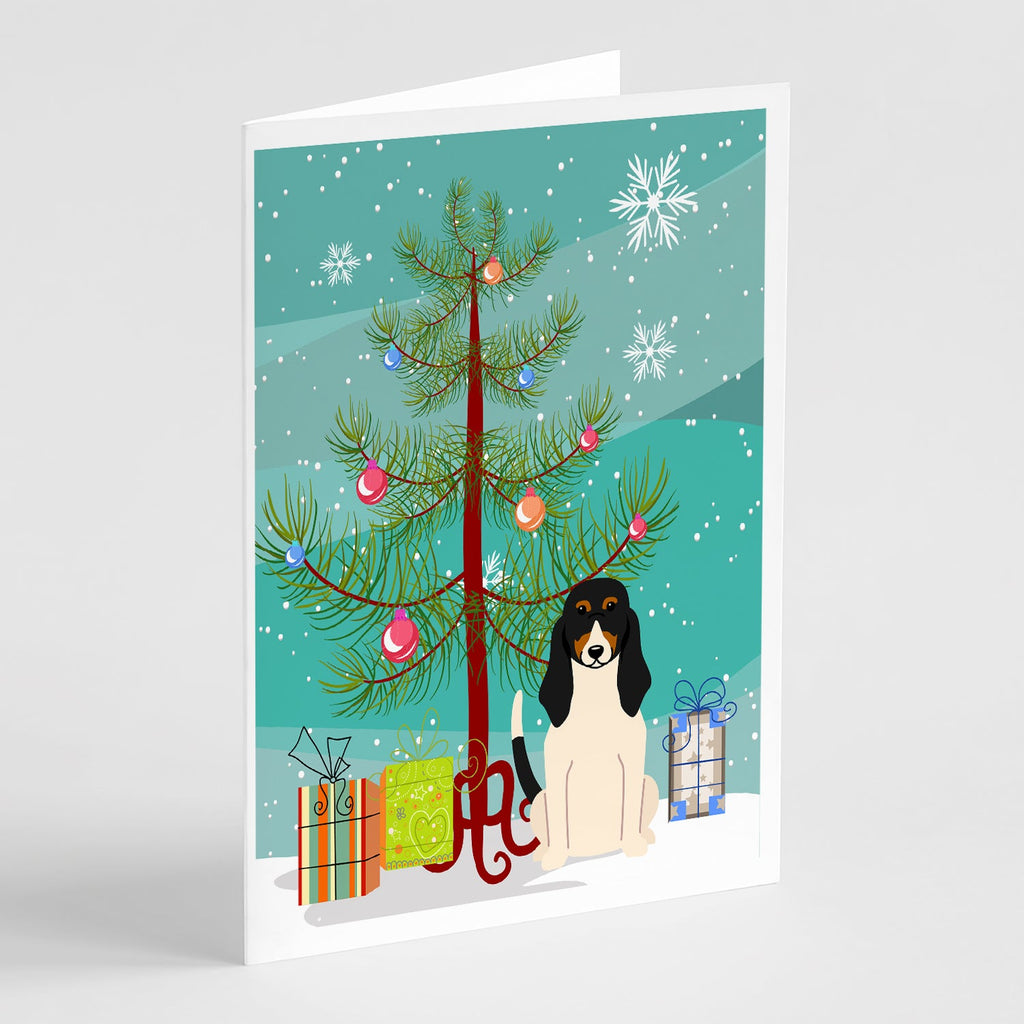 Merry Christmas Tree Swiss Hound Greeting Cards Pack of 8 Blank Cards with Envelopes Whimsical A7 Size 5x7