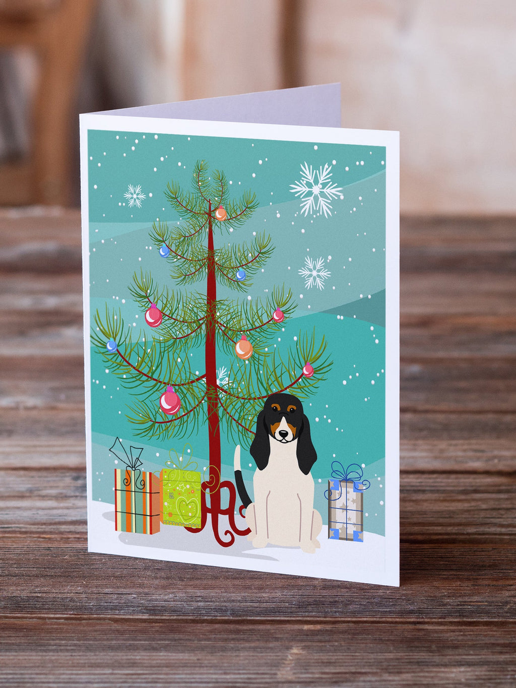 Merry Christmas Tree Swiss Hound Greeting Cards Pack of 8 Blank Cards with Envelopes Whimsical A7 Size 5x7