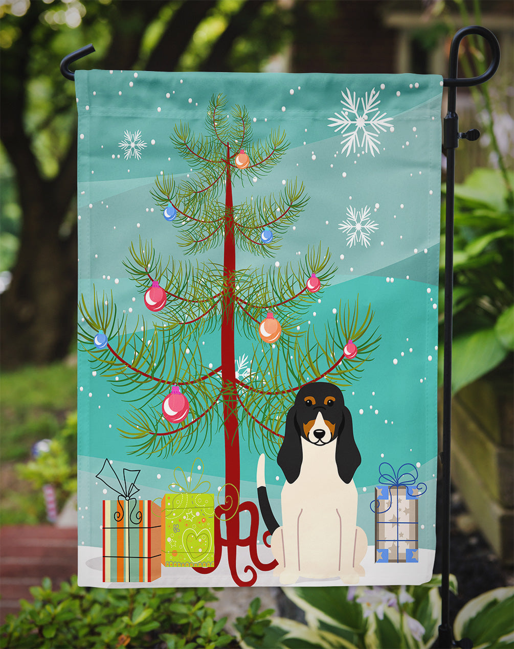 Merry Christmas Tree Swiss Hound Garden Flag Mailbox Decorative Yard Banner Outside Patio Artwork for Flower Beds, Garden Size, Multicolor