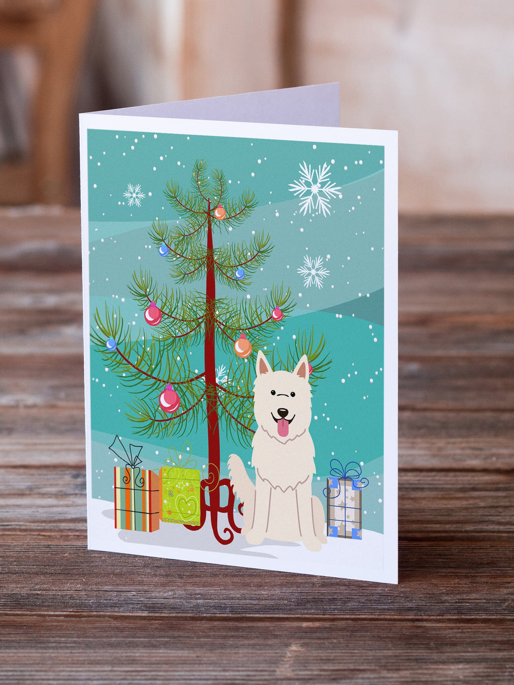 Merry Christmas Tree White German Shepherd Greeting Cards Pack of 8 Blank Cards with Envelopes Whimsical A7 Size 5x7