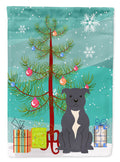 Merry Christmas Tree Staffordshire Bull Terrier Blue Garden Flag Mailbox Decorative Yard Banner Outside Patio Artwork for Flower Beds, Garden Size, Multicolor