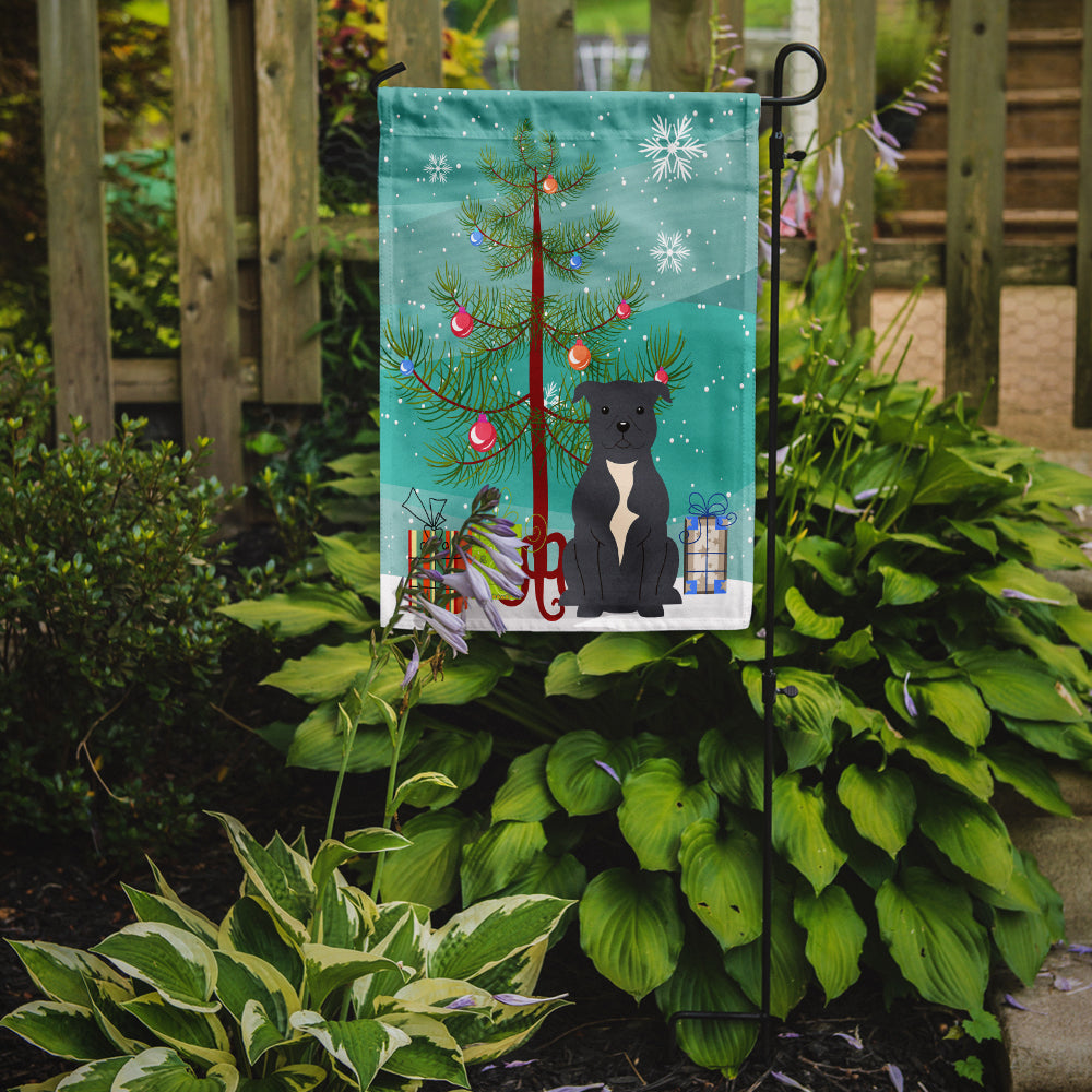 Merry Christmas Tree Staffordshire Bull Terrier Blue Garden Flag Mailbox Decorative Yard Banner Outside Patio Artwork for Flower Beds, Garden Size, Multicolor