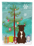 Merry Christmas Tree Staffordshire Bull Terrier Chocolate Garden Flag Mailbox Decorative Yard Banner Outside Patio Artwork for Flower Beds, Garden Size, Multicolor