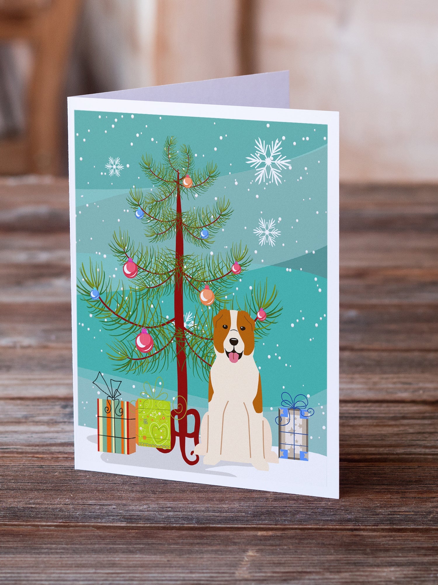 Merry Christmas Tree Central Asian Shepherd Dog Greeting Cards Pack of 8 Blank Cards with Envelopes Whimsical A7 Size 5x7