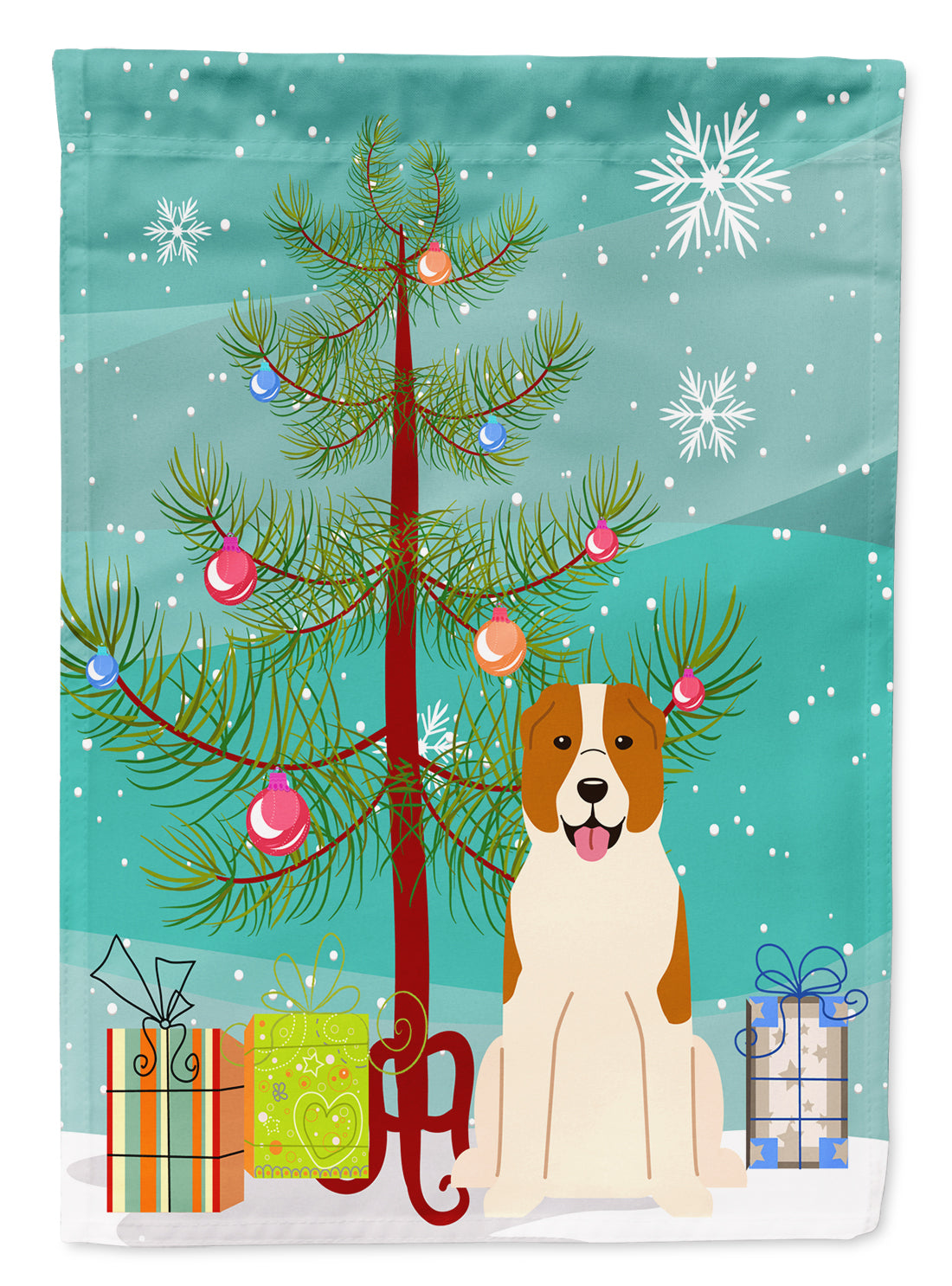 Merry Christmas Tree Central Asian Shepherd Dog Garden Flag Mailbox Decorative Yard Banner Outside Patio Artwork for Flower Beds, Garden Size, Multicolor