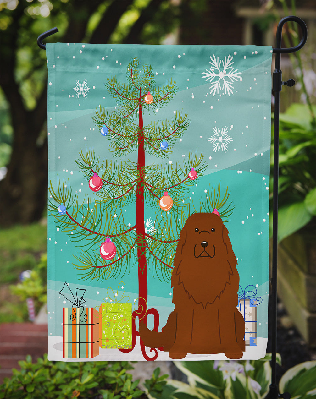 Merry Christmas Tree Caucasian Shepherd Dog Garden Flag Mailbox Decorative Yard Banner Outside Patio Artwork for Flower Beds, Garden Size, Multicolor