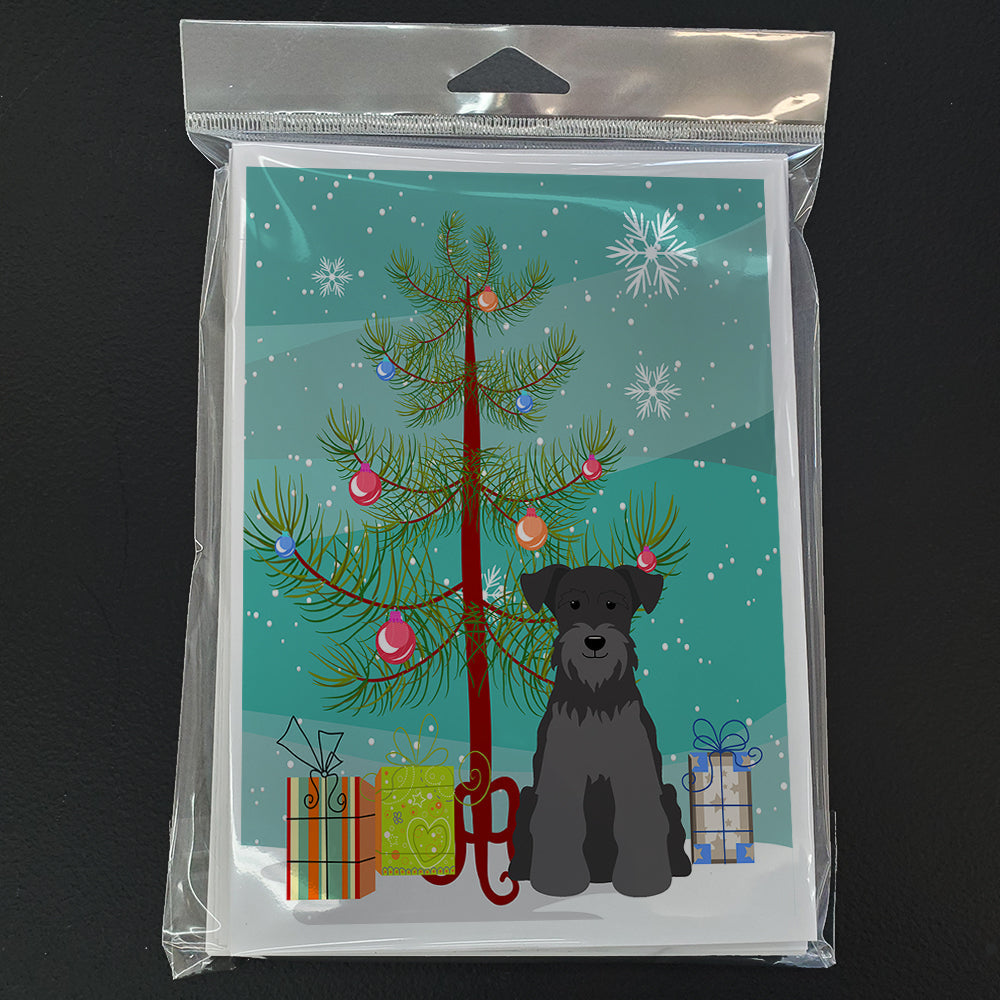 Merry Christmas Tree Miniature Schnauzer Black Greeting Cards Pack of 8 Blank Cards with Envelopes Whimsical A7 Size 5x7