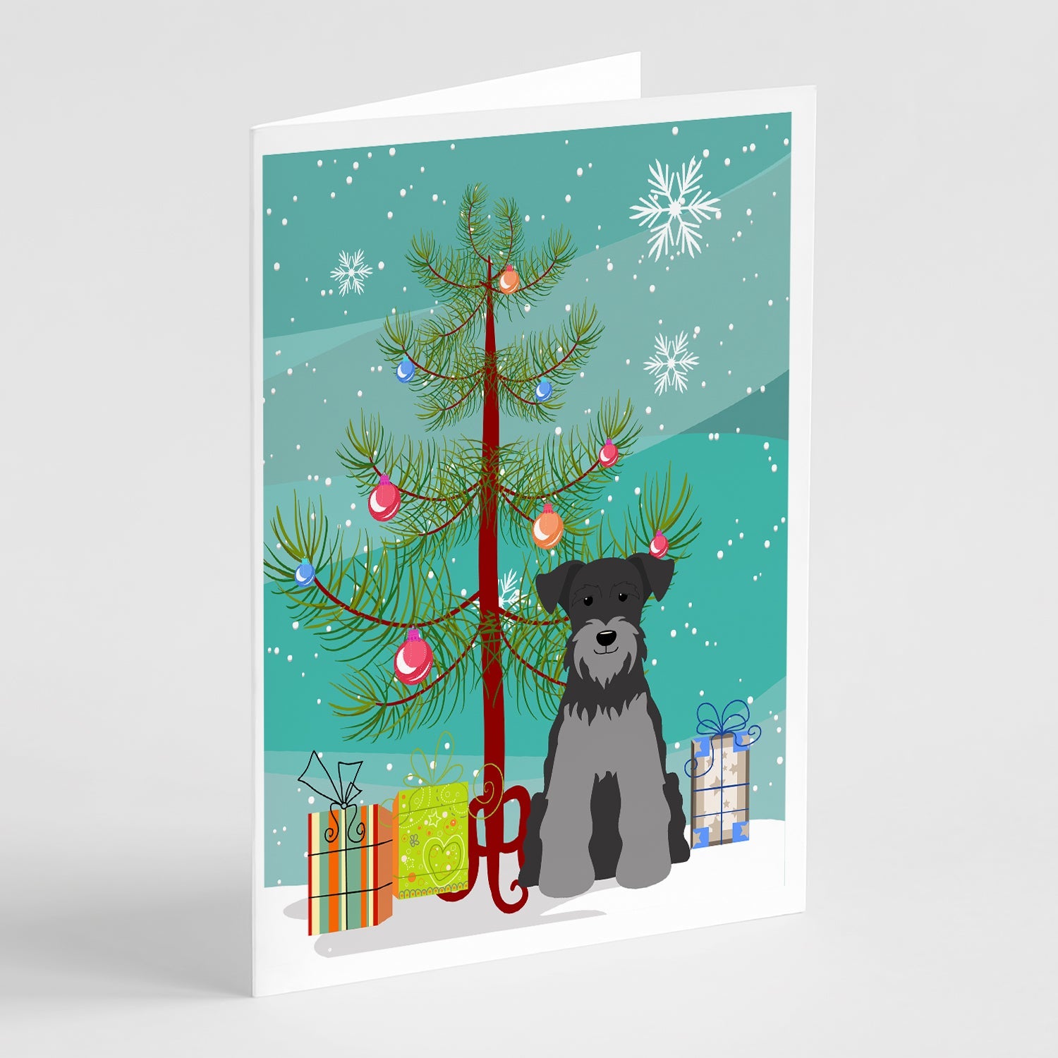 Merry Christmas Tree Miniature Schnauzer Black Silver Greeting Cards Pack of 8 Blank Cards with Envelopes Whimsical A7 Size 5x7