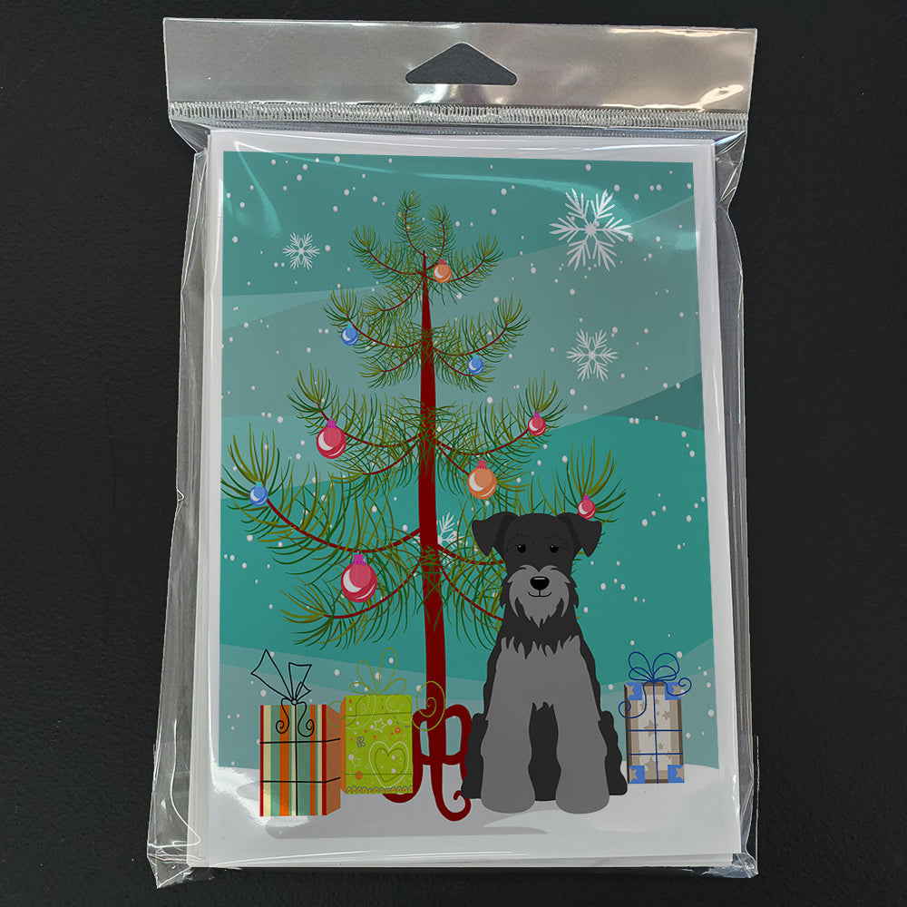 Merry Christmas Tree Miniature Schnauzer Black Silver Greeting Cards Pack of 8 Blank Cards with Envelopes Whimsical A7 Size 5x7