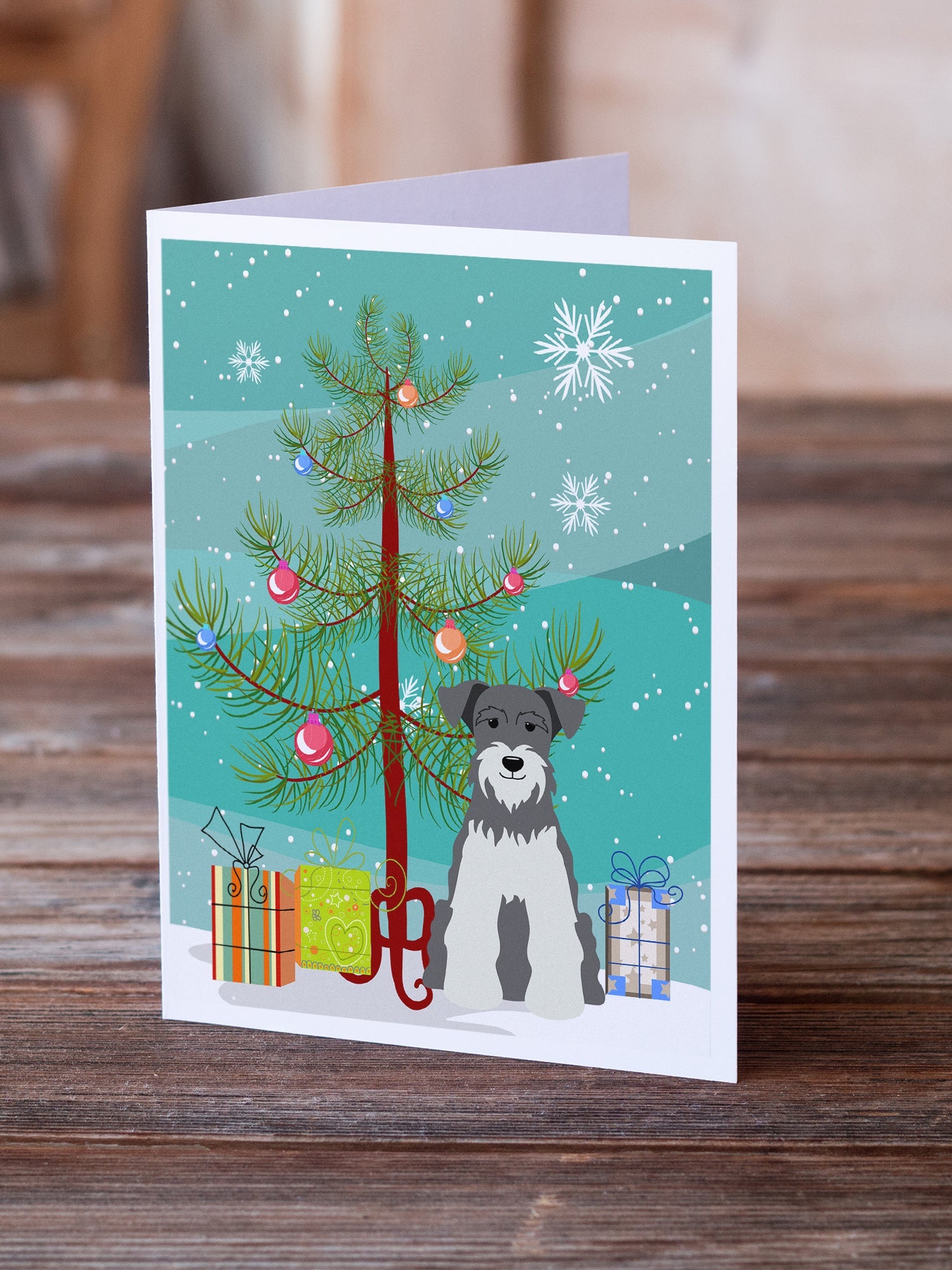 Merry Christmas Tree Miniature Schnauzer Salt and Pepper Greeting Cards Pack of 8 Blank Cards with Envelopes Whimsical A7 Size 5x7
