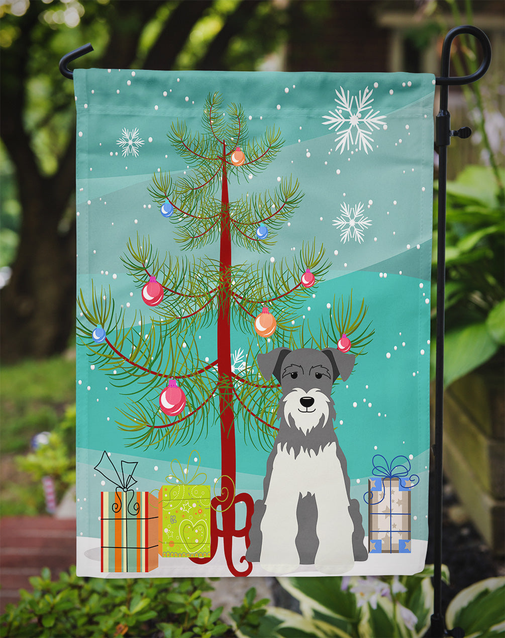 Merry Christmas Tree Miniature Schnauzer Salt and Pepper Garden Flag Mailbox Decorative Yard Banner Outside Patio Artwork for Flower Beds, Garden Size, Multicolor