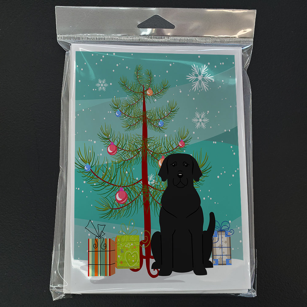 Merry Christmas Tree Black Labrador Greeting Cards Pack of 8 Blank Cards with Envelopes Whimsical A7 Size 5x7
