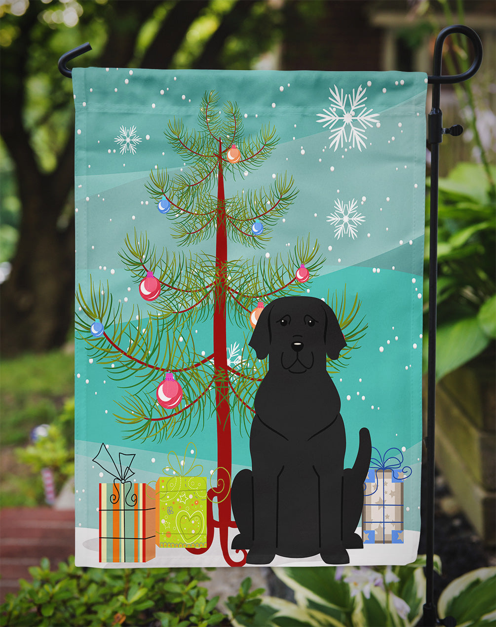Merry Christmas Tree Black Labrador Garden Flag Mailbox Decorative Yard Banner Outside Patio Artwork for Flower Beds, Garden Size, Multicolor