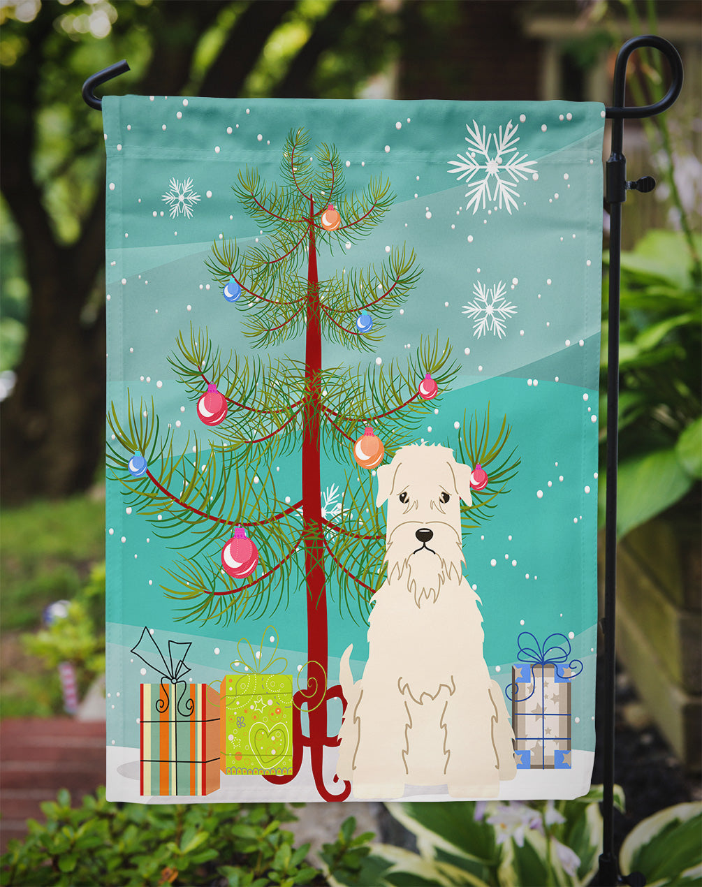 Merry Christmas Tree Soft Coated Wheaten Terrier Garden Flag Mailbox Decorative Yard Banner Outside Patio Artwork for Flower Beds, Garden Size, Multicolor