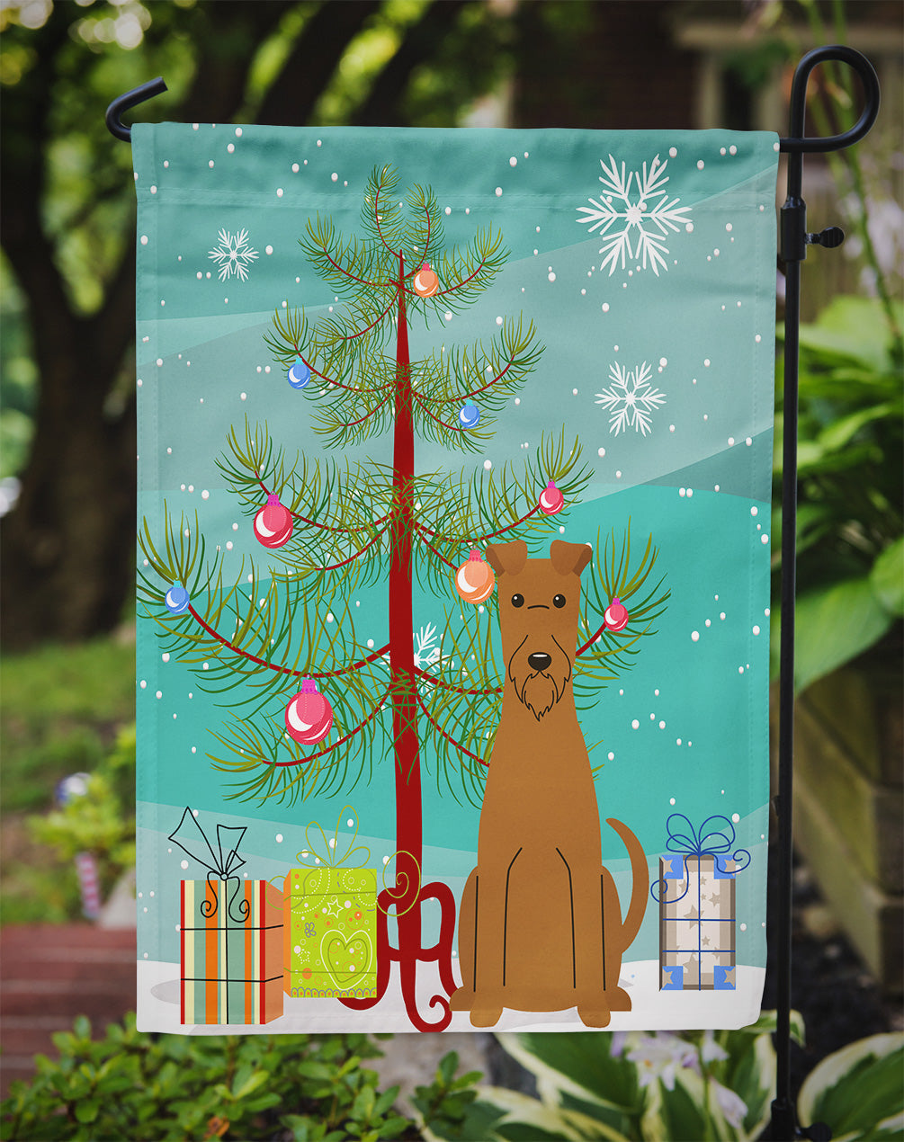 Merry Christmas Tree Irish Terrier Garden Flag Mailbox Decorative Yard Banner Outside Patio Artwork for Flower Beds, Garden Size, Multicolor