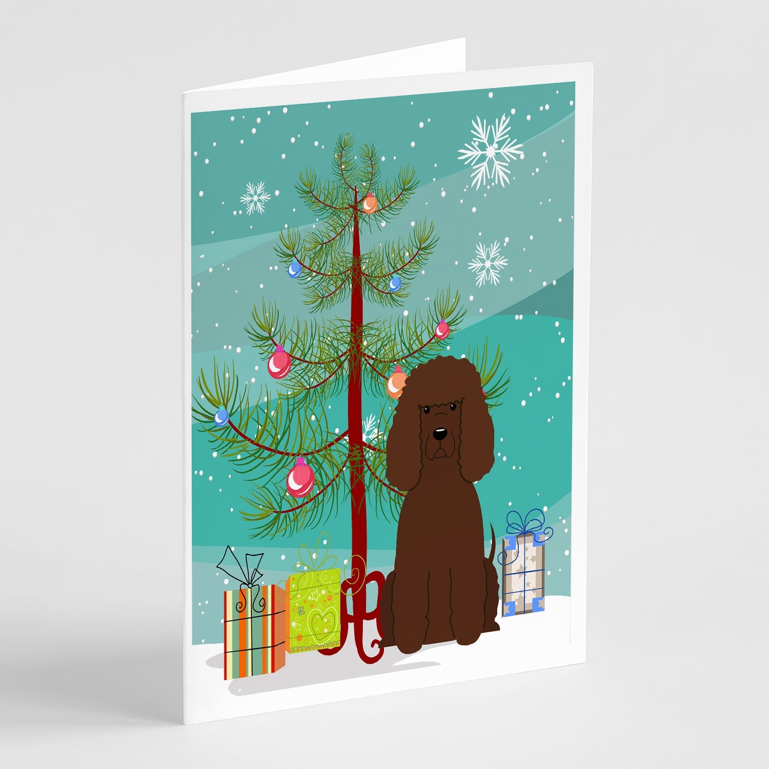 Merry Christmas Tree Irish Water Spaniel Greeting Cards Pack of 8 Blank Cards with Envelopes Whimsical A7 Size 5x7