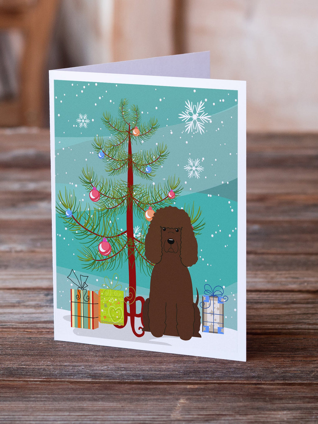 Merry Christmas Tree Irish Water Spaniel Greeting Cards Pack of 8 Blank Cards with Envelopes Whimsical A7 Size 5x7