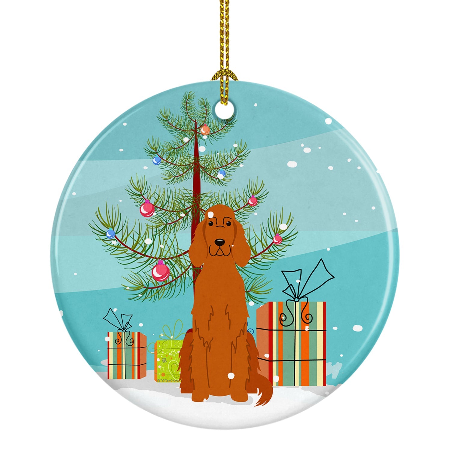 Merry Christmas Tree Irish Setter Ceramic Ornament Christmas Tree Hanging Decorations for Home Christmas Holiday, Party, Gift, 3 in, Multicolor