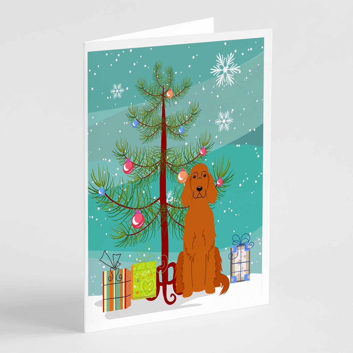 Merry Christmas Tree Irish Setter Greeting Cards Pack of 8 Blank Cards with Envelopes Whimsical A7 Size 5x7