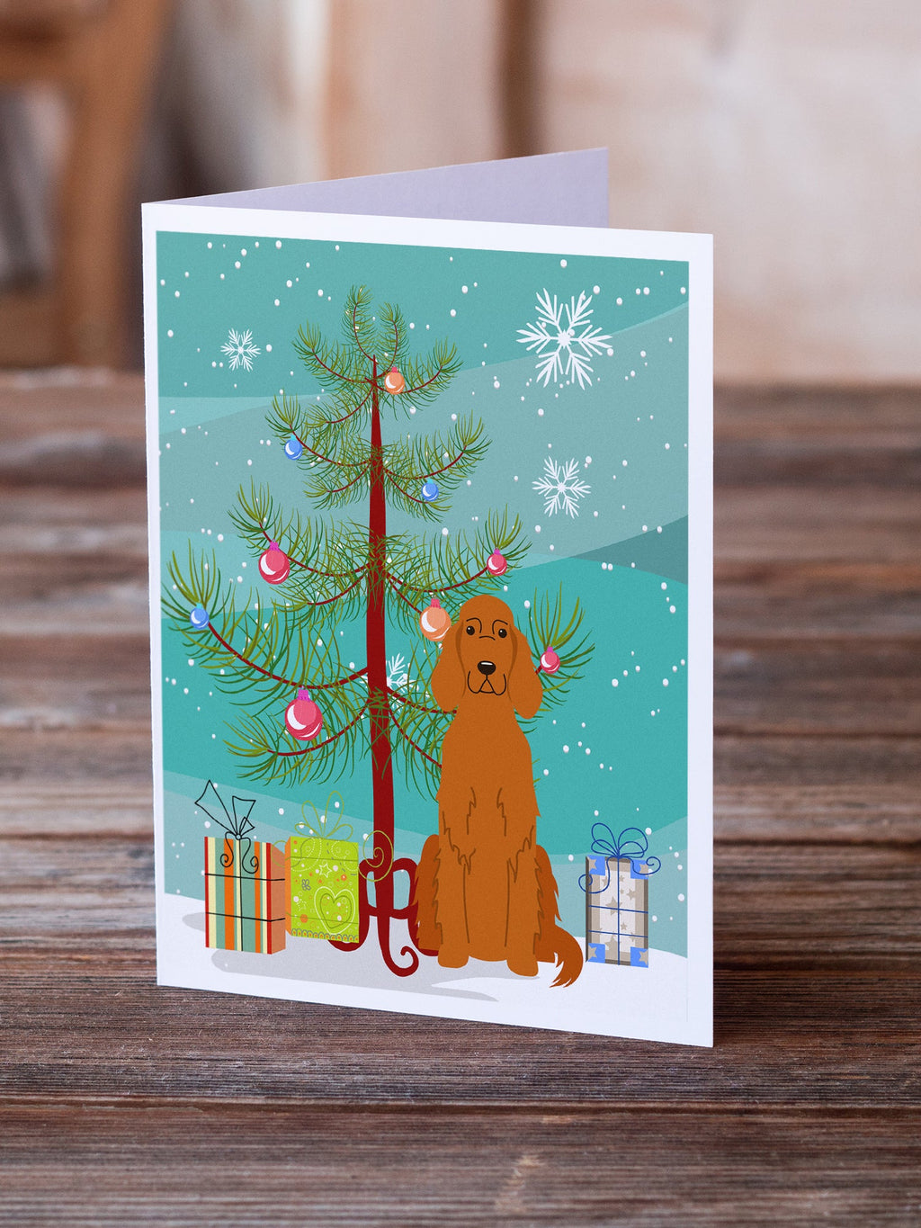 Merry Christmas Tree Irish Setter Greeting Cards Pack of 8 Blank Cards with Envelopes Whimsical A7 Size 5x7