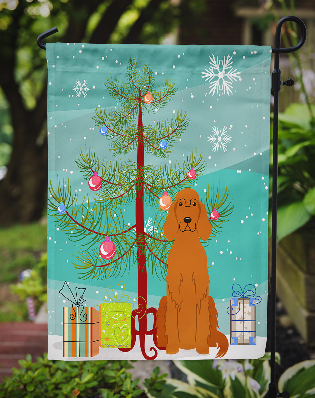 Merry Christmas Tree Irish Setter Garden Flag Mailbox Decorative Yard Banner Outside Patio Artwork for Flower Beds, Garden Size, Multicolor
