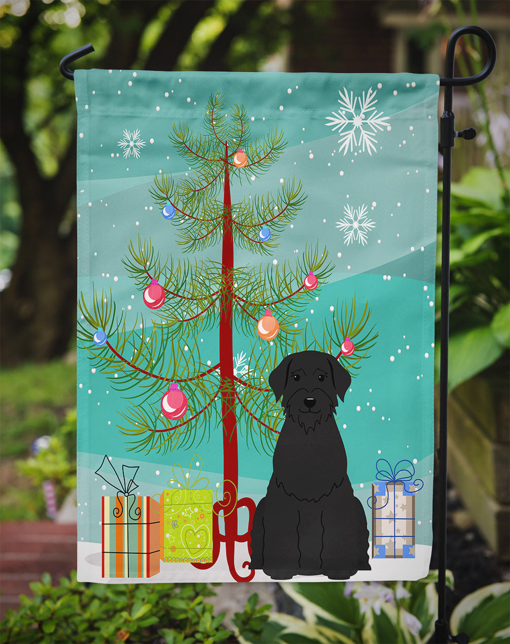 Merry Christmas Tree Giant Schnauzer Garden Flag Mailbox Decorative Yard Banner Outside Patio Artwork for Flower Beds, Garden Size, Multicolor