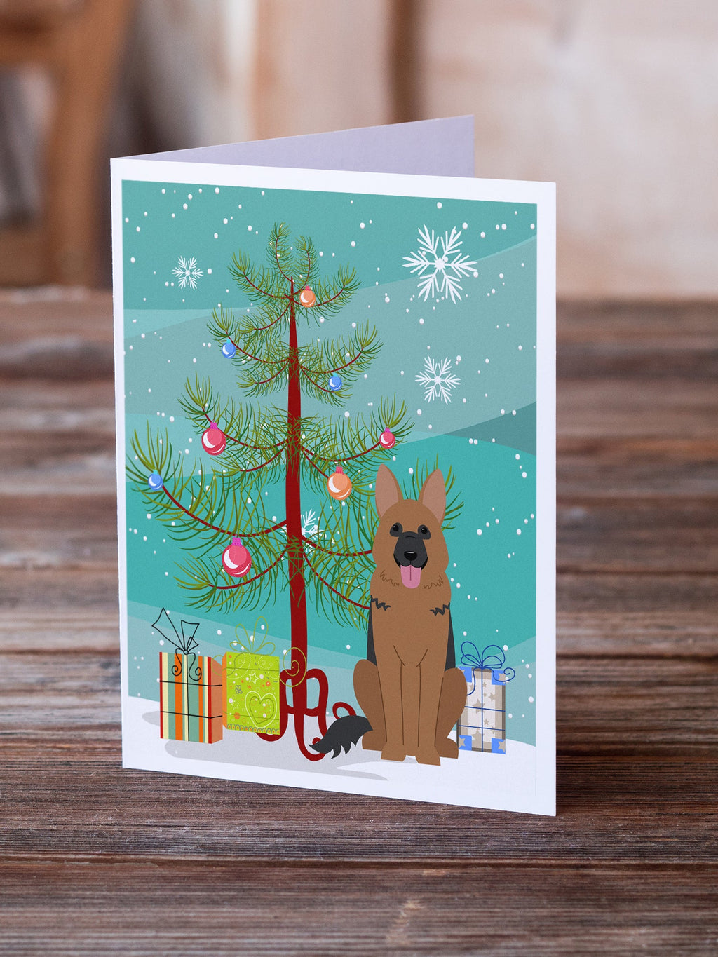 Merry Christmas Tree German Shepherd Greeting Cards Pack of 8 Blank Cards with Envelopes Whimsical A7 Size 5x7