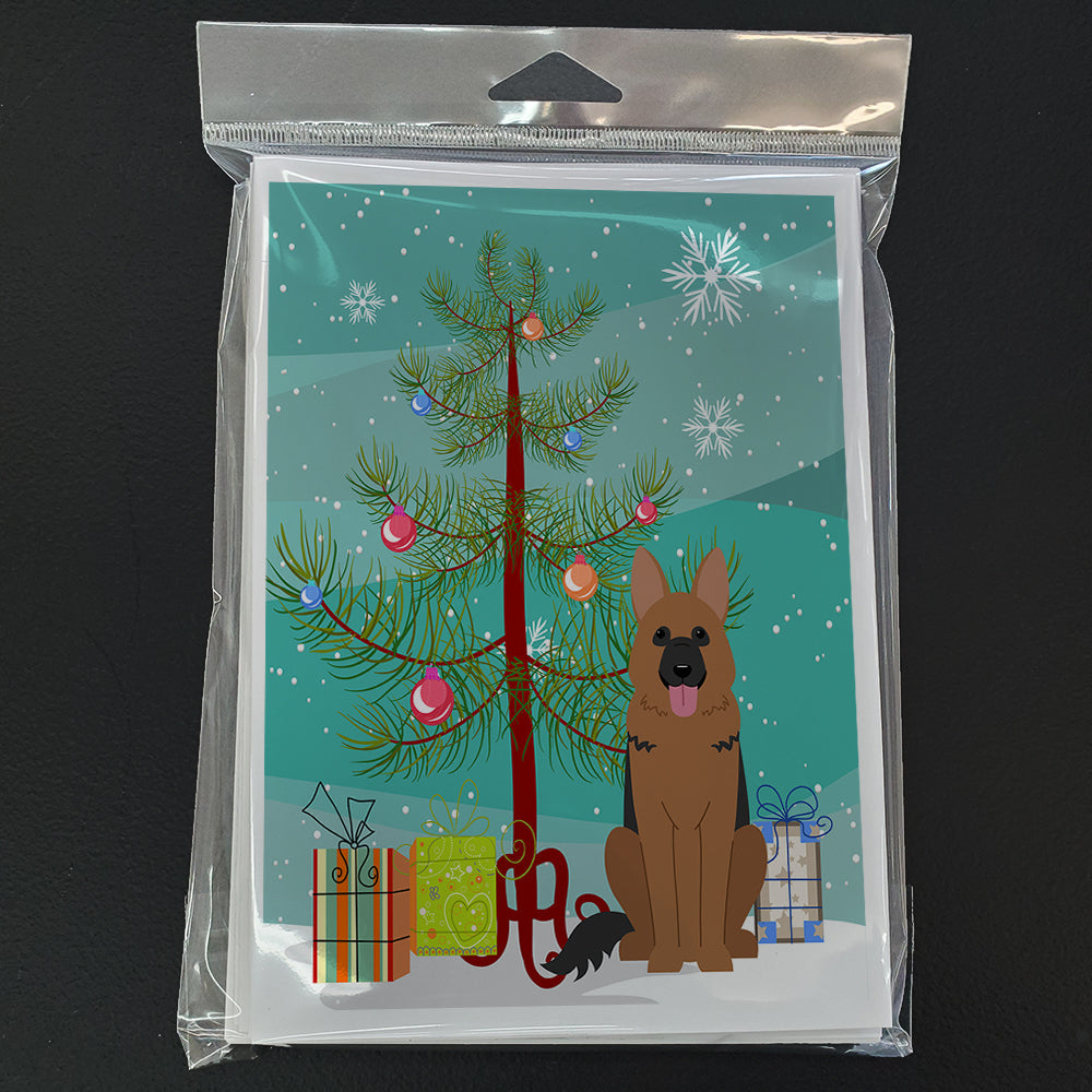 Merry Christmas Tree German Shepherd Greeting Cards Pack of 8 Blank Cards with Envelopes Whimsical A7 Size 5x7