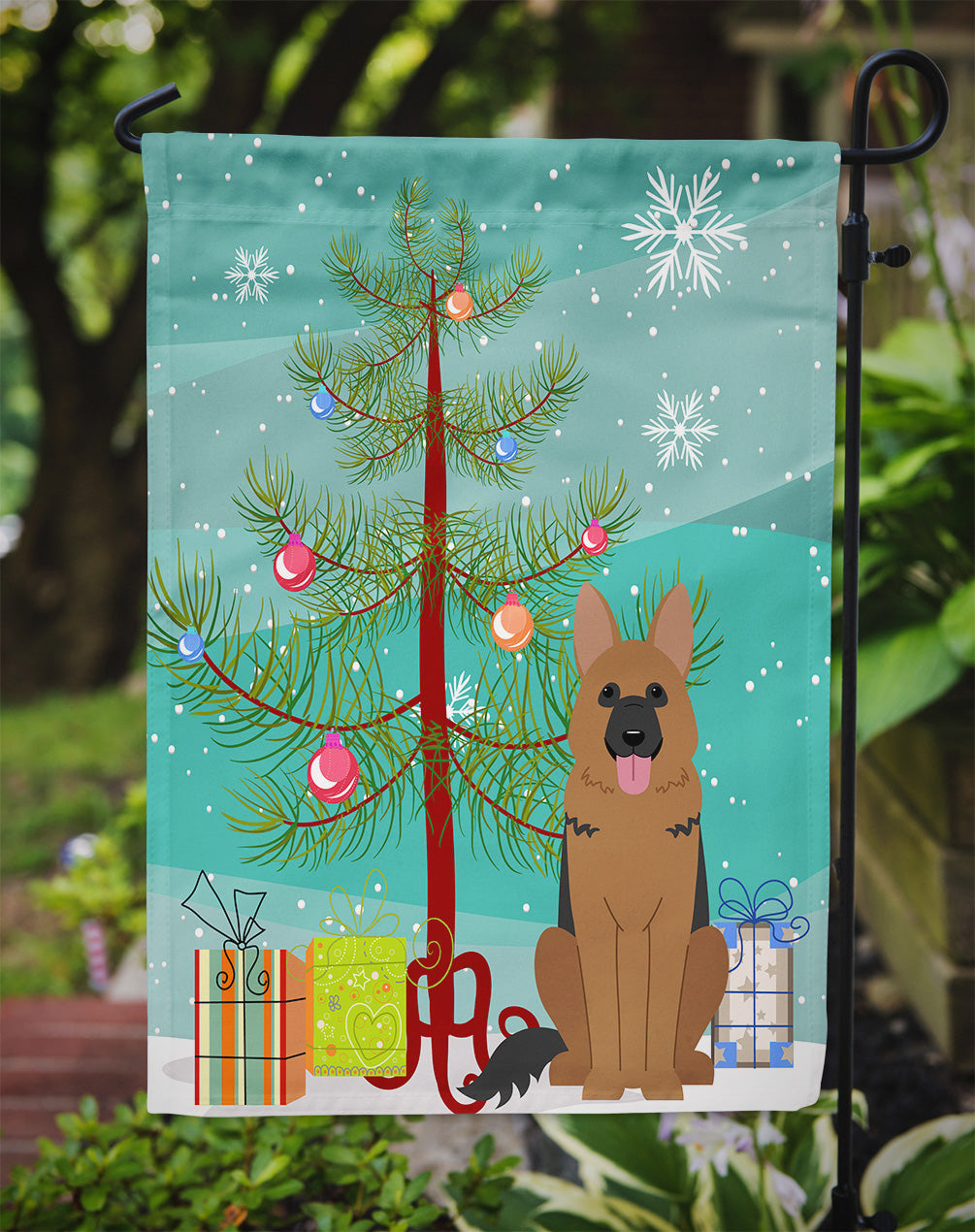 Merry Christmas Tree German Shepherd Garden Flag Mailbox Decorative Yard Banner Outside Patio Artwork for Flower Beds, Garden Size, Multicolor