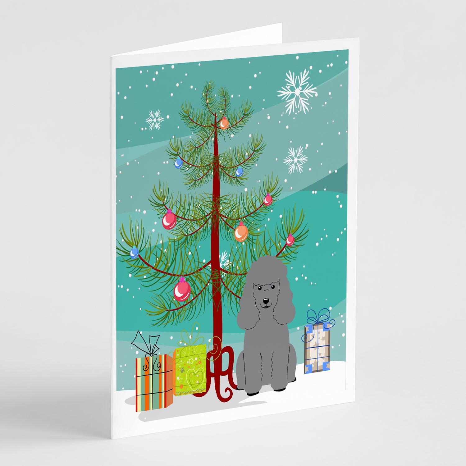 Merry Christmas Tree Poodle Silver Greeting Cards Pack of 8 Blank Cards with Envelopes Whimsical A7 Size 5x7