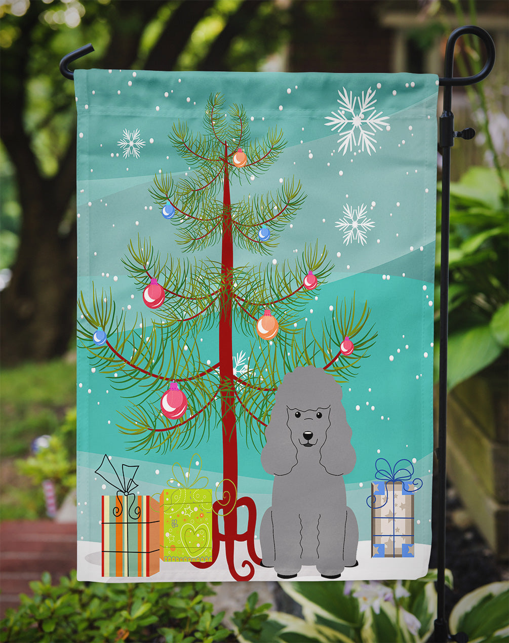 Merry Christmas Tree Poodle Silver Garden Flag Mailbox Decorative Yard Banner Outside Patio Artwork for Flower Beds, Garden Size, Multicolor