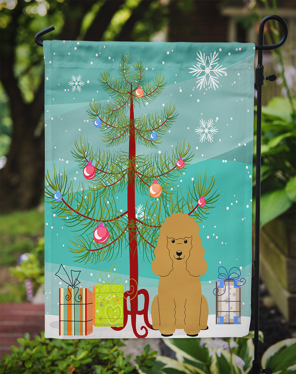 Merry Christmas Tree Poodle Tan Garden Flag Mailbox Decorative Yard Banner Outside Patio Artwork for Flower Beds, Garden Size, Multicolor