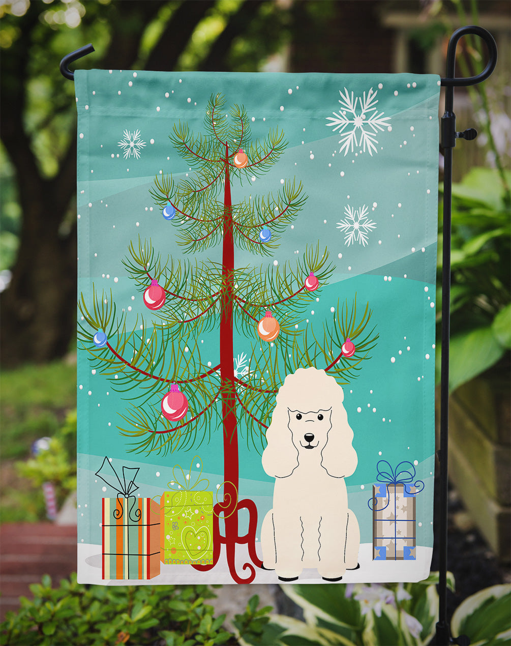 Merry Christmas Tree Poodle White Garden Flag Mailbox Decorative Yard Banner Outside Patio Artwork for Flower Beds, Garden Size, Multicolor