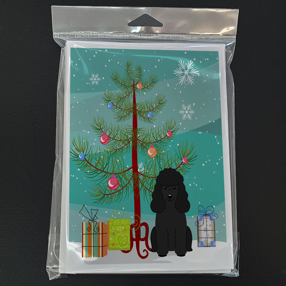 Merry Christmas Tree Poodle Black Greeting Cards Pack of 8 Blank Cards with Envelopes Whimsical A7 Size 5x7