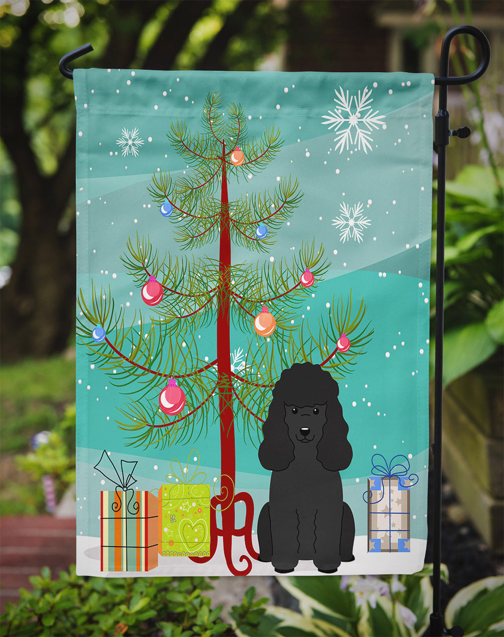 Merry Christmas Tree Poodle Black Garden Flag Mailbox Decorative Yard Banner Outside Patio Artwork for Flower Beds, Garden Size, Multicolor
