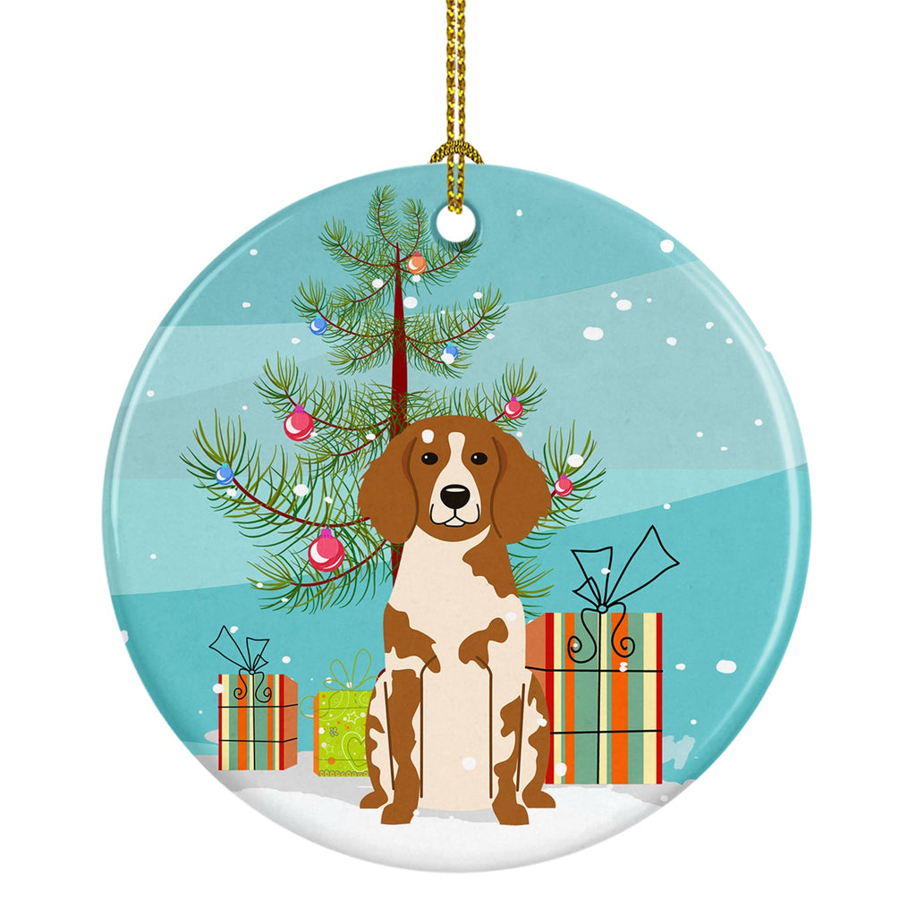 Merry Christmas Tree Brittany Spaniel Ceramic Ornament Christmas Tree Hanging Decorations for Home Christmas Holiday, Party, Gift, 3 in, Multicolor