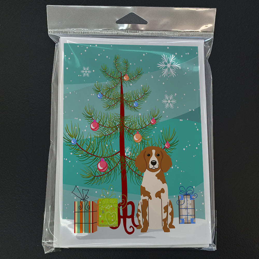 Merry Christmas Tree Brittany Spaniel Greeting Cards Pack of 8 Blank Cards with Envelopes Whimsical A7 Size 5x7
