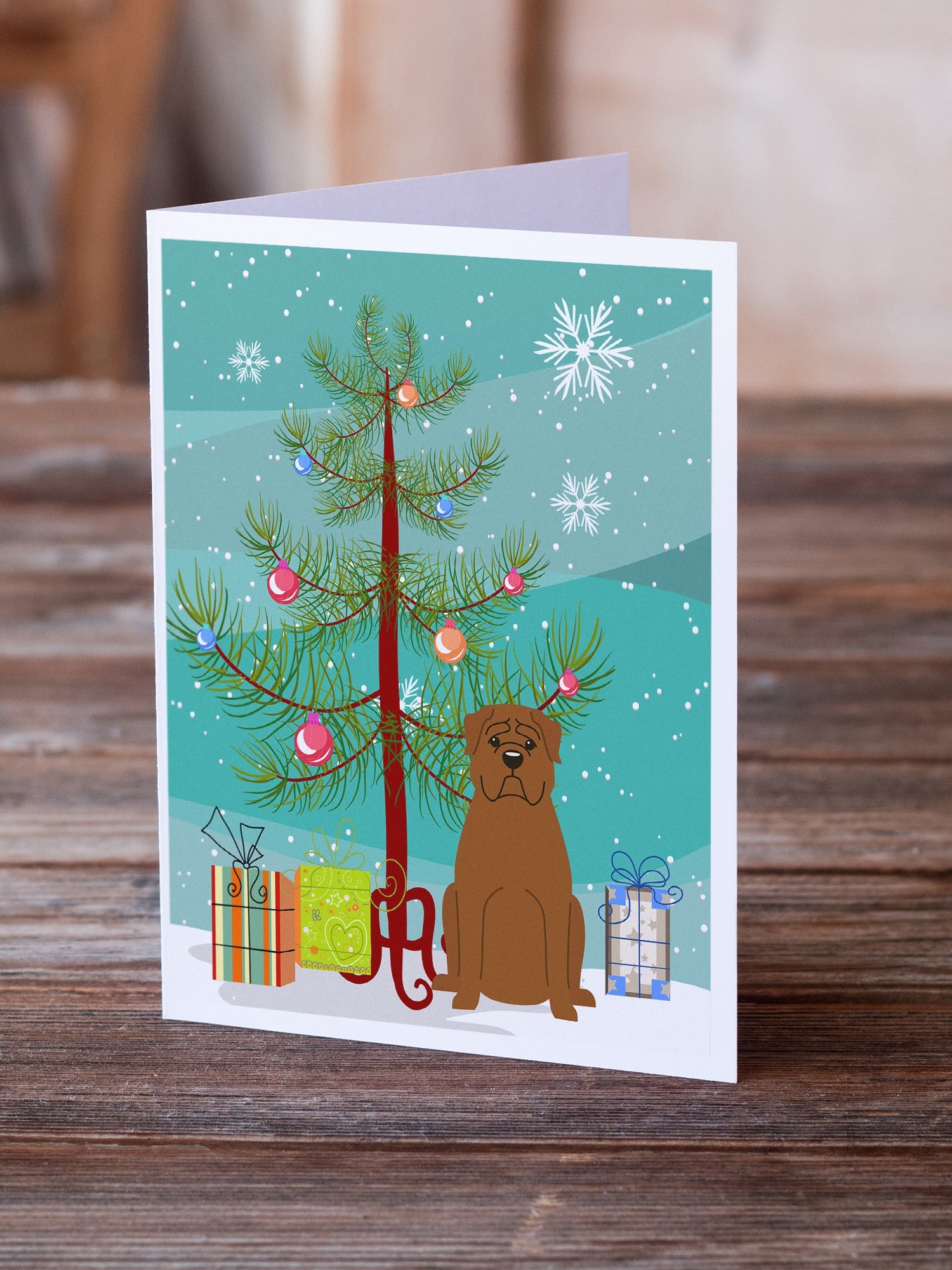 Merry Christmas Tree Dogue de Bourdeaux Greeting Cards Pack of 8 Blank Cards with Envelopes Whimsical A7 Size 5x7
