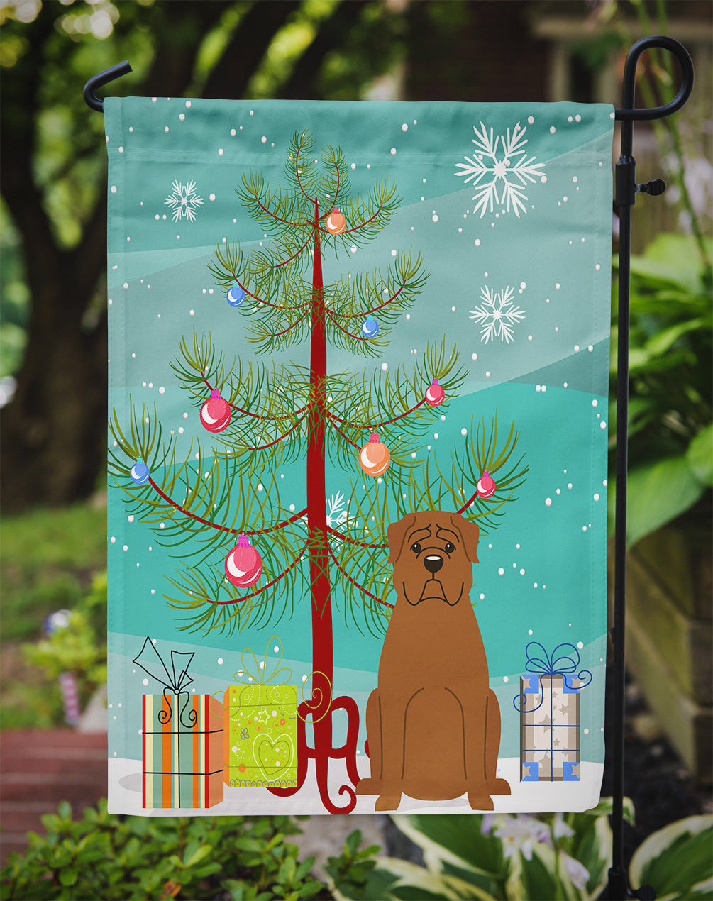 Merry Christmas Tree Dogue de Bourdeaux Garden Flag Mailbox Decorative Yard Banner Outside Patio Artwork for Flower Beds, Garden Size, Multicolor