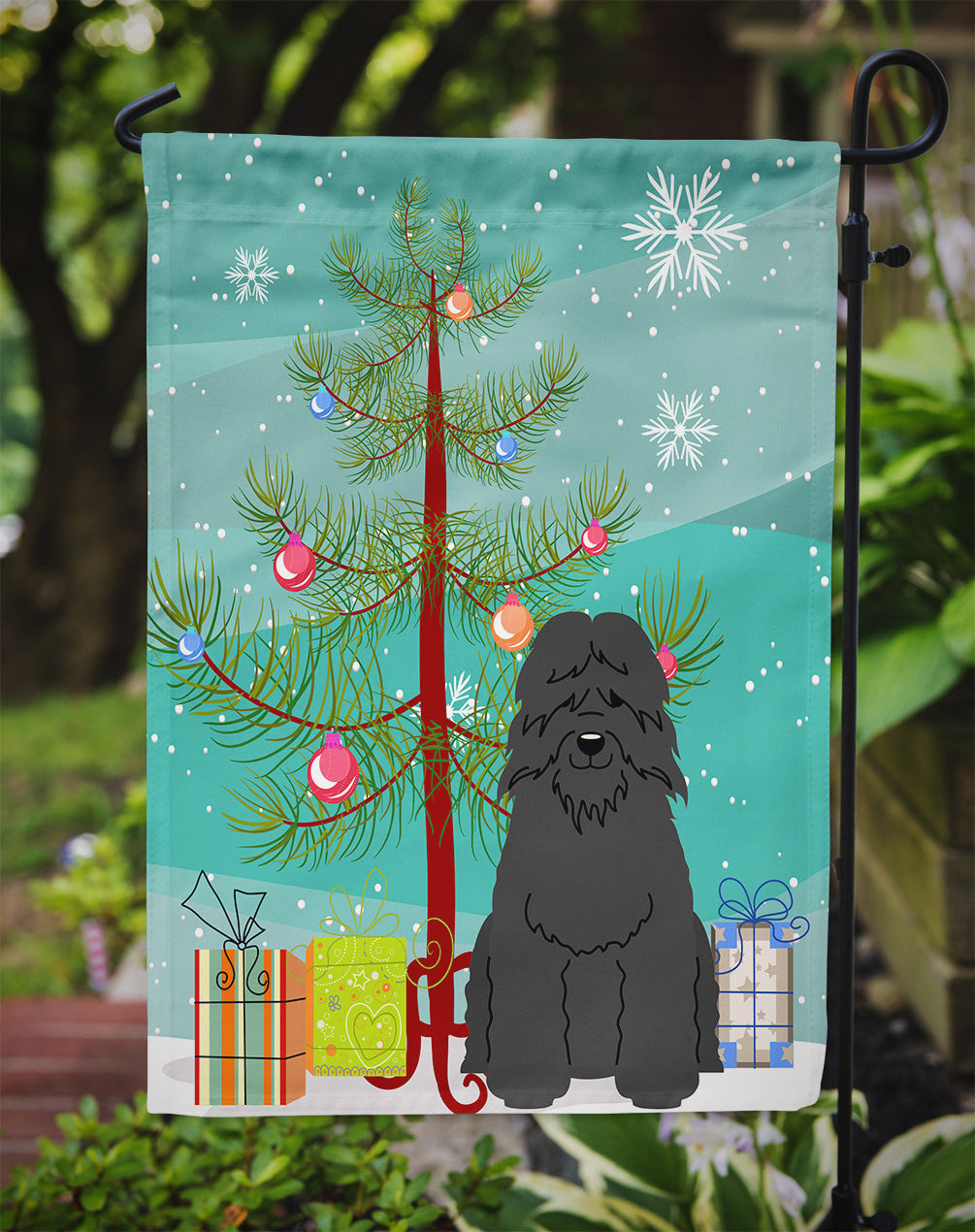 Merry Christmas Tree Bouvier des Flandres Garden Flag Mailbox Decorative Yard Banner Outside Patio Artwork for Flower Beds, Garden Size, Multicolor