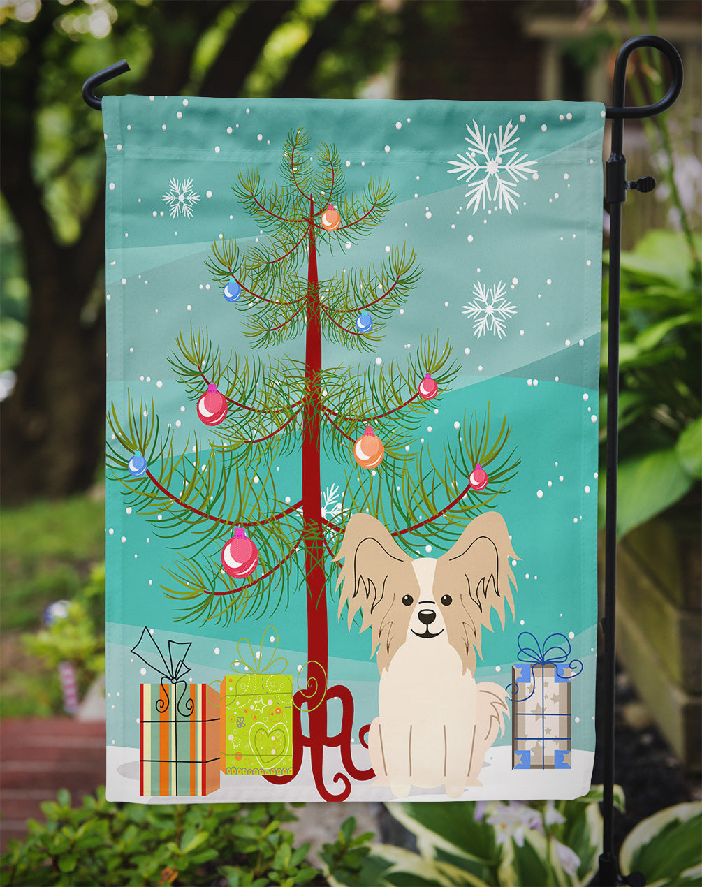 Merry Christmas Tree Papillon Sable White Garden Flag Mailbox Decorative Yard Banner Outside Patio Artwork for Flower Beds, Garden Size, Multicolor