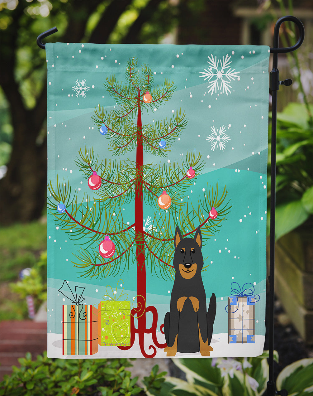 Merry Christmas Tree Beauce Shepherd Dog Garden Flag Mailbox Decorative Yard Banner Outside Patio Artwork for Flower Beds, Garden Size, Multicolor