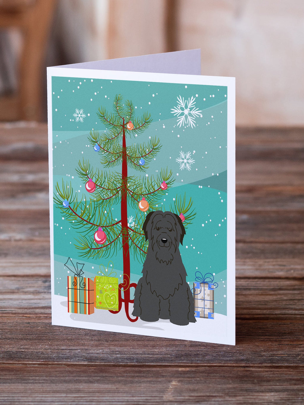 Merry Christmas Tree Briard Black Greeting Cards Pack of 8 Blank Cards with Envelopes Whimsical A7 Size 5x7