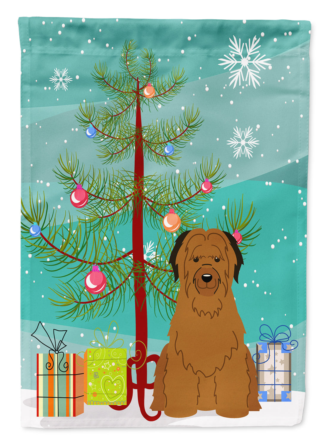 Merry Christmas Tree Briard Brown Garden Flag Mailbox Decorative Yard Banner Outside Patio Artwork for Flower Beds, Garden Size, Multicolor