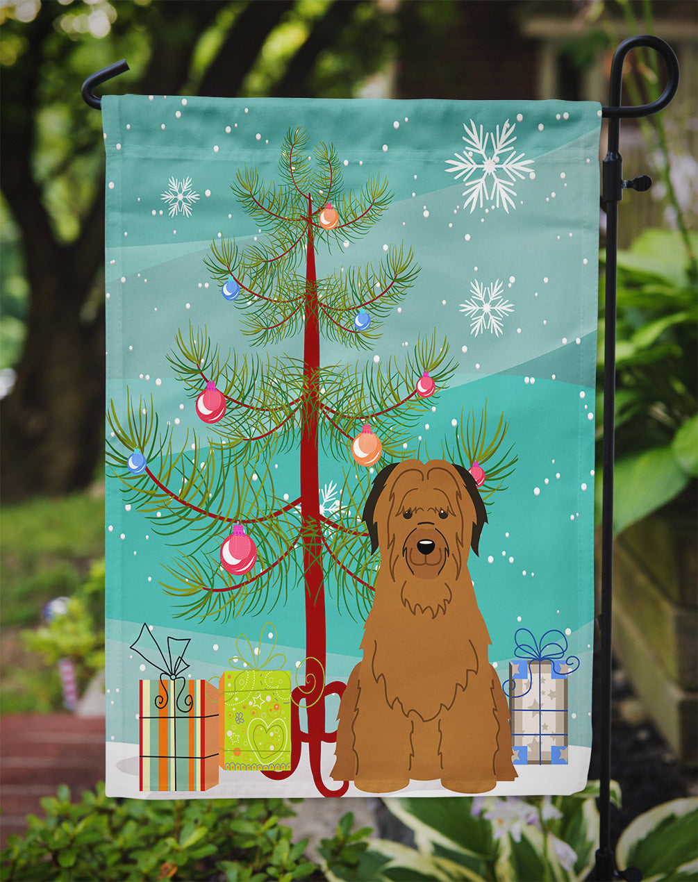 Merry Christmas Tree Briard Brown Garden Flag Mailbox Decorative Yard Banner Outside Patio Artwork for Flower Beds, Garden Size, Multicolor
