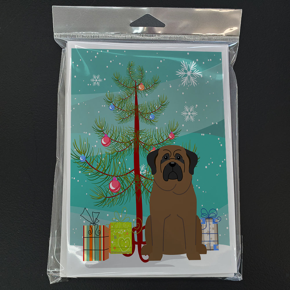 Merry Christmas Tree Bullmastiff Greeting Cards Pack of 8 Blank Cards with Envelopes Whimsical A7 Size 5x7