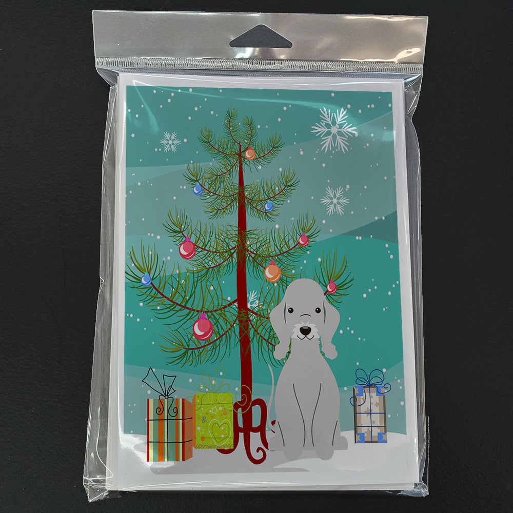 Merry Christmas Tree Bedlington Terrier Blue Greeting Cards Pack of 8 Blank Cards with Envelopes Whimsical A7 Size 5x7