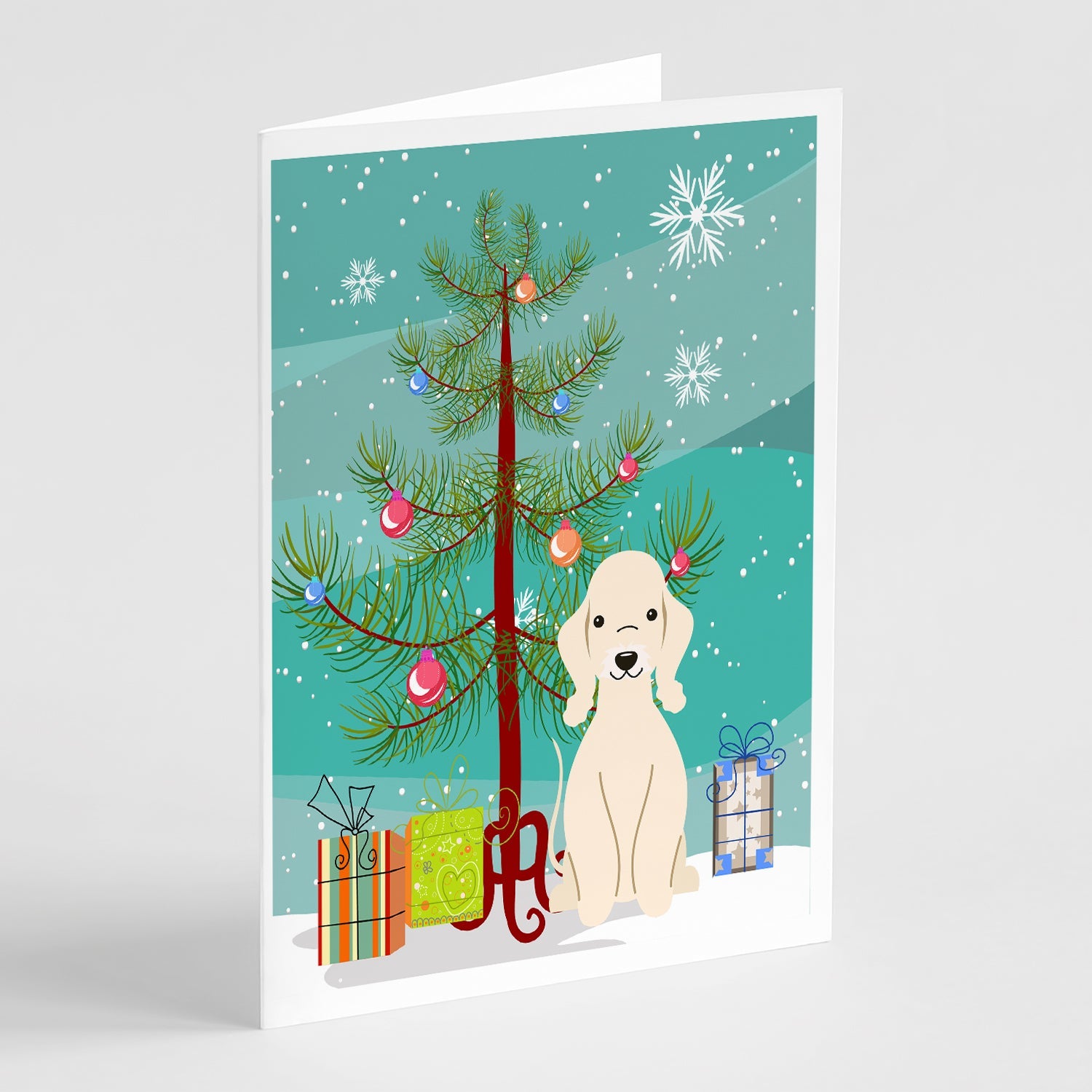 Merry Christmas Tree Bedlington Terrier Sandy Greeting Cards Pack of 8 Blank Cards with Envelopes Whimsical A7 Size 5x7