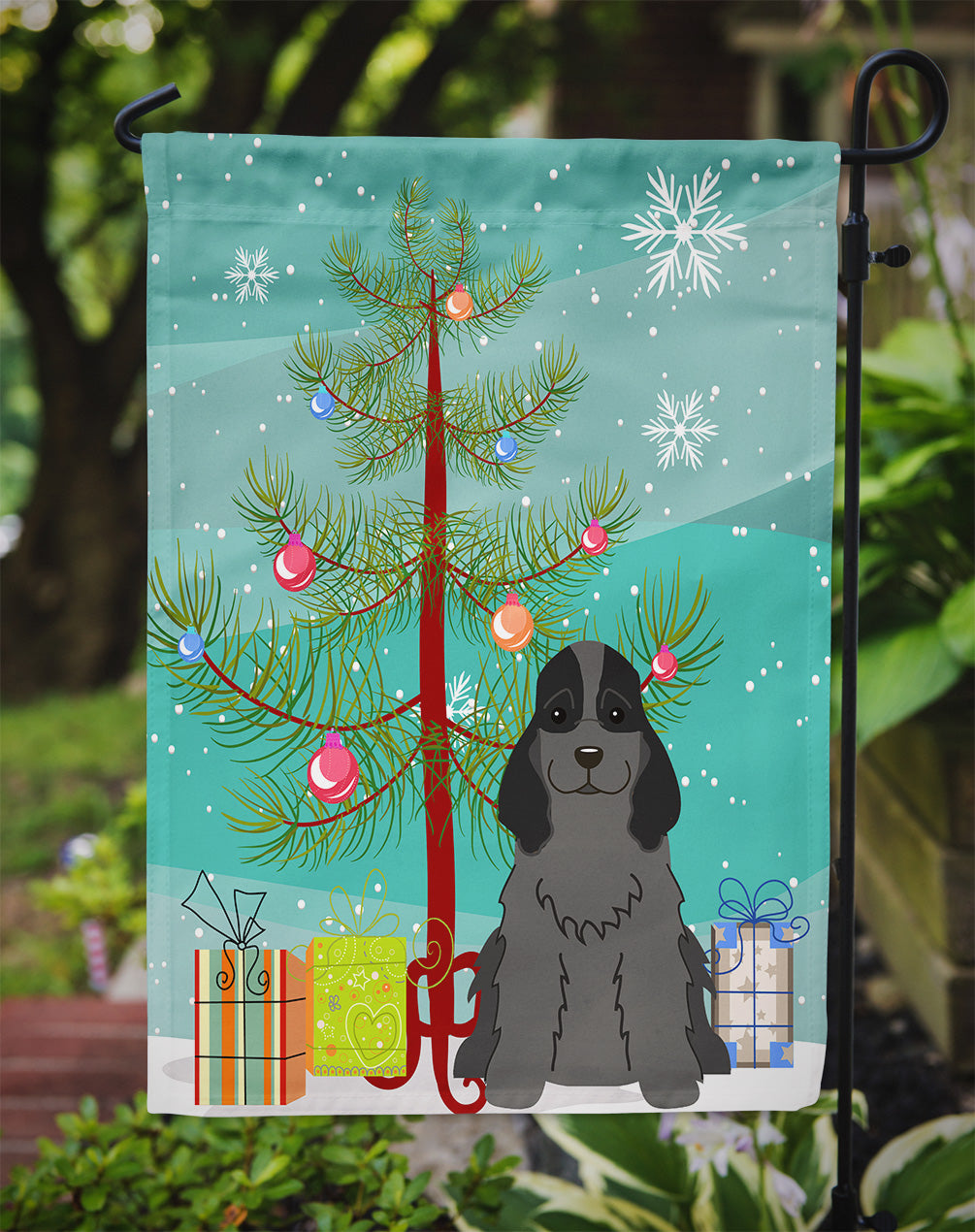 Merry Christmas Tree Cocker Spaniel Black Garden Flag Mailbox Decorative Yard Banner Outside Patio Artwork for Flower Beds, Garden Size, Multicolor